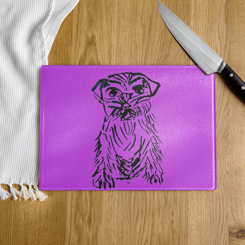 Glass Cutting Board Terrier Fuchsia